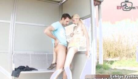 Public Sex at Train Station with german skinny tall blonde slut