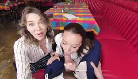 VRB Trans Emma Rose threesome fuck horny waitress sucking huge dick