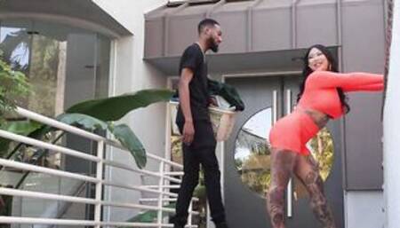 Big Tit inked chinese bae Connie Perignon invites bbc next door over for a banged! and suck session