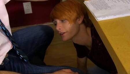 Secret Twink Hiding Under Teacher's Desk
