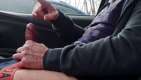 Alone in the Car I Watch People and Jerk off. Then I Cum Hot on My Shirt. Luckily I Didn't Get Caught.