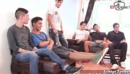 Skinny teen twink gangbang with bukakke
