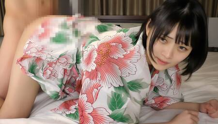 A Black-haired Japanese Beauty with Big Breasts. She Gives a Blow Job and Has Creampie Sex with Her Shaved Pussy in a Yukata