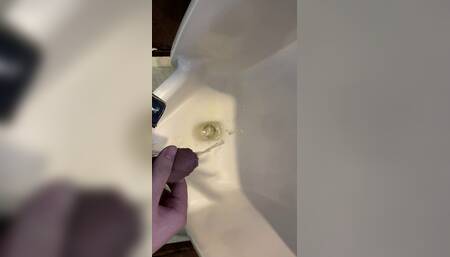 Pee with Masturbation and Cumshot in Urinal