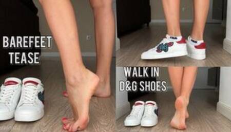 Walk in D&G shoes, barefeet tease