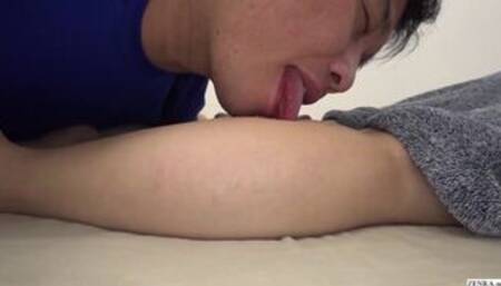 Cute as a button pale Japanese Futsal assistant coach gets a massage