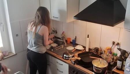 18yo Teen Stepsister Fucked in the Kitchen While All Is Not Home