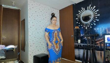 Kristen Hill BBW blue dress, strip dance