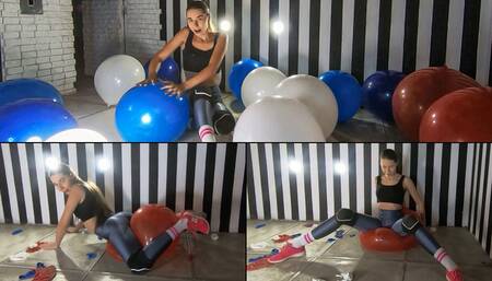 Nastya in mass popping balloons with her booty