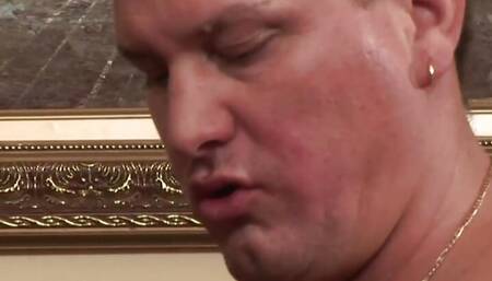 Hairy granny is knitting some woolen socks while the hard rod is plowing her snatch