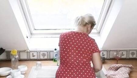 German blonde chubby 18 fucks inside kitchen