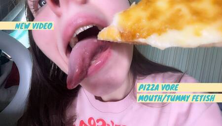 Untidy pizza eating and chewing