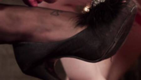 Blond mistress pegging blond man