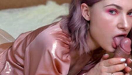 Pink haired Cutie Sloppy Blowjob Big Cock and Cum Swallow