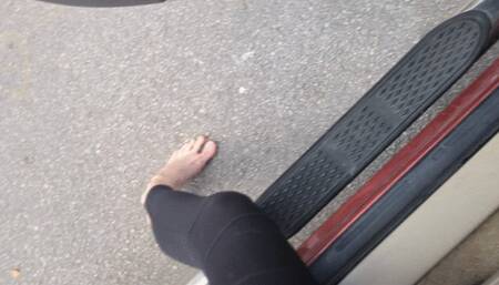 Fifi late for work and forgot shoes driving fast and aggressively barefoot
