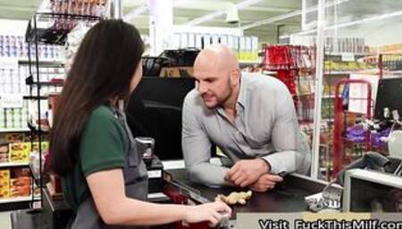 JMac Fucks Petite Kimmy Kimm Behind The Supermarket Counter As She Keeps Working 4