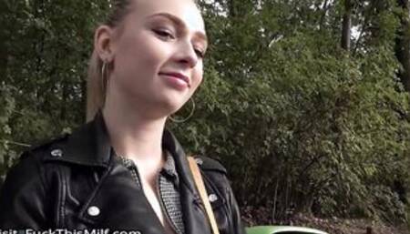 Amateur Czech chick shows talents of her mouth and pussy in public 2
