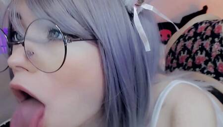 CAT GIRL WITH GLASSES BEGS YOU TO CUM ON HER SLOBBERY AHEGAO FACE