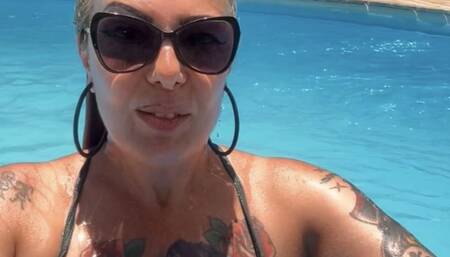 Smoking my Red Marlboro inside the hotel pool - Deep Inhales, Coughing, Wet Clothes, Wet Hair, Long Red Nails