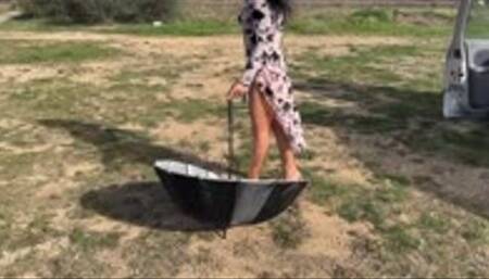 Christal Deal revs and crushes an Umbrella - POV Feet