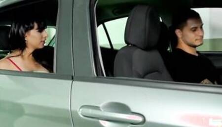 Shemale Lily Connor Ejaculates into Drivers Mouth