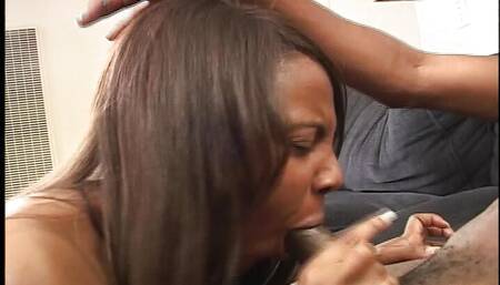 Ebony babe gets nervous while a dude bangs her pussy into her first porn scene