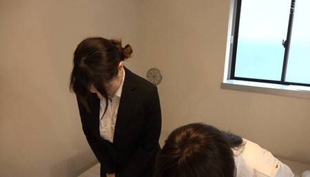 Chinami Sakura and Mayu Satomi's queue at a brothel named Denki Anma Club 4K