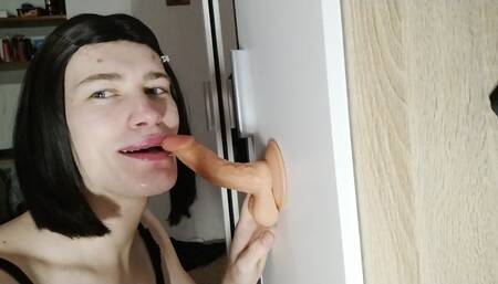 Sissy Sloppy Blowjob on Dildo