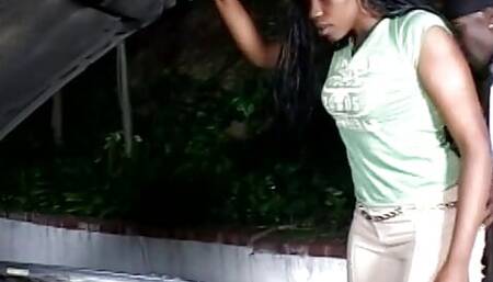 Big ass ebony hooker gets facial after sucking a dick and riding it