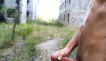 Naked Handjob in the Abandoned Building