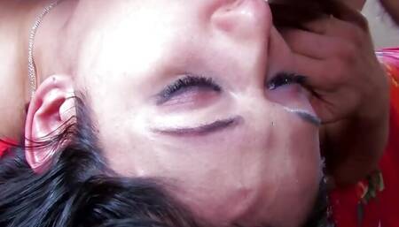 Fat ass babe sucks a cock and then gets cummed on