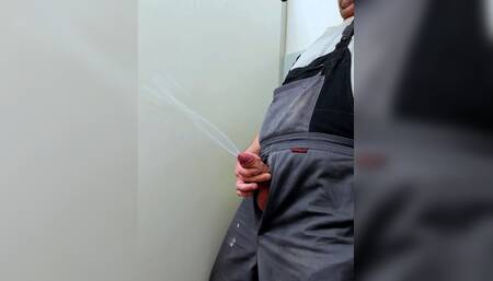 Jerking off and cumming in the public toilet during a short break from work