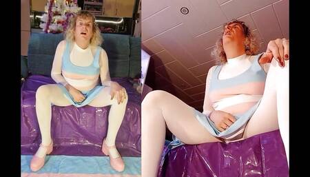 Tgirl Anna Cums with Fleshlight and Masturbator in a Glass and Swallows Everything