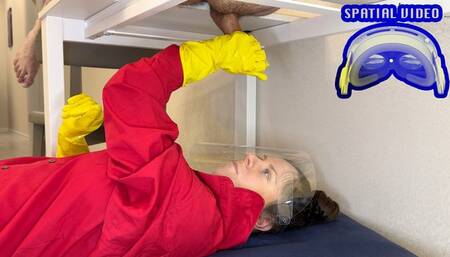 Tasty Milking Handjob: Gloves and Shield under Table for Your Wildest Pleasure (Spatial Video Vision Pro)