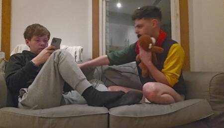 Diapered Brat Worships Boyfriend's Feet