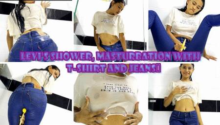 Shower, masturbation in jeans Levi's