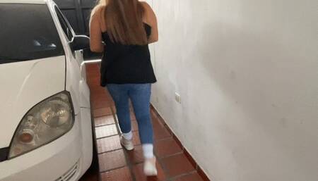 Barbara takes the Ford Fiesta personal car out of the garage in the morning