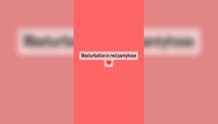 Masturbation in red pantyhose