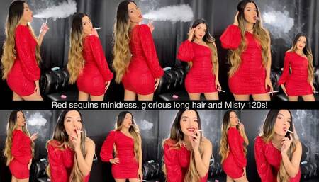 Red sequins minidress, glorious long hair and Misty 120s!