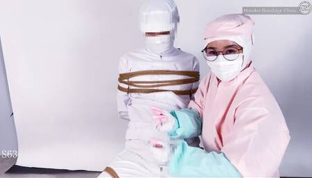 White gown of a food factory worker handjob