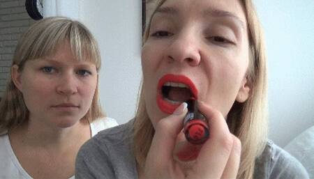 red lipstick kisses all over face 3 Ln