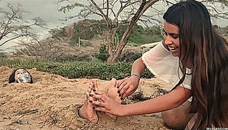 Sand Buried For Foot Tickling! (low res mp4)