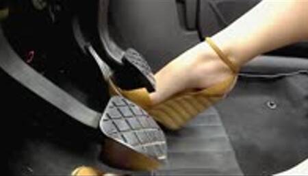 Driving to work in her Wedges - Side Zoom (Extra Long) WMV Format