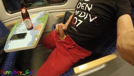 Guy Secretly Jerks off His Sausage in a Moving Train and Then Cheekily Sprays His Cream on the Table.