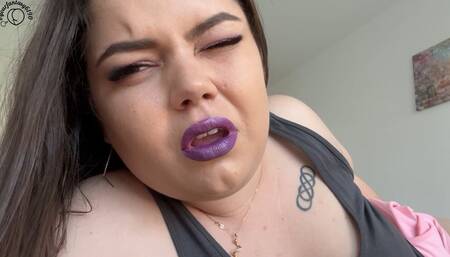 Close-up Face Expression Farts with purple lipstick