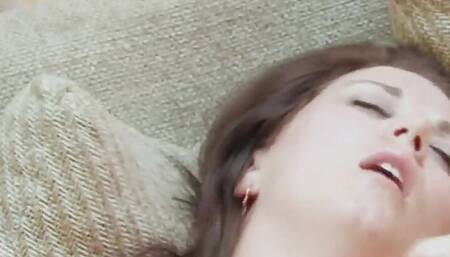 Slutty brunette touches her wet pussy