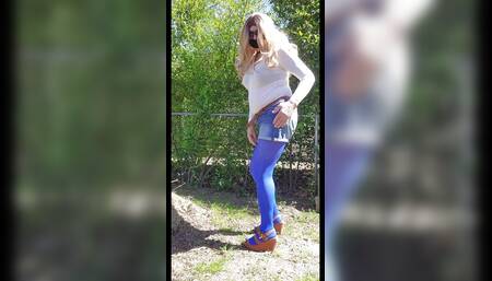 Cd outdoors pantyhose playing with myself masturbating and cum.