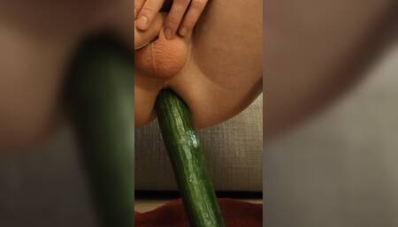 Enjoying This Big Vegetable Toy in My Tight & Small Anus.