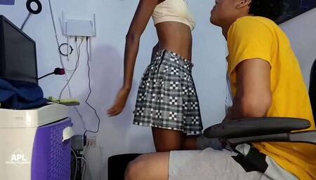 Stepbrother Caught Masturbating, I Join In: Amateur Latina, Interracial, Small Tits, Tight Pussy.