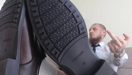 Straight Boss, Dominates with Feet, Verbal and Cum